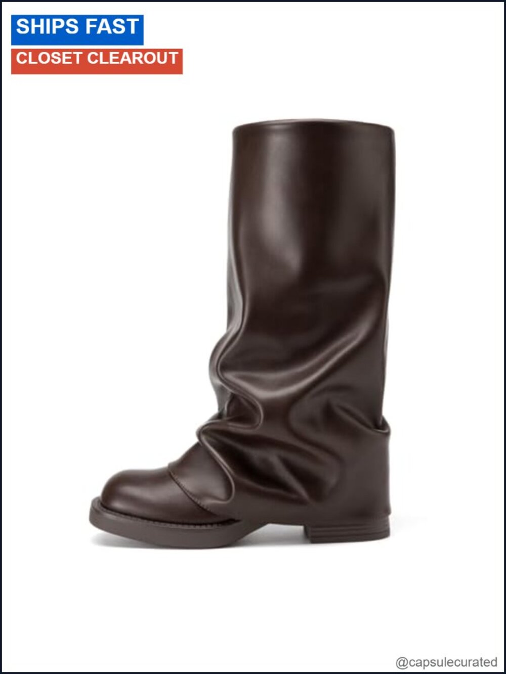 Women's Fold Over Slouchy Mid Calf Boots Square Toe Pull On Faux Leather